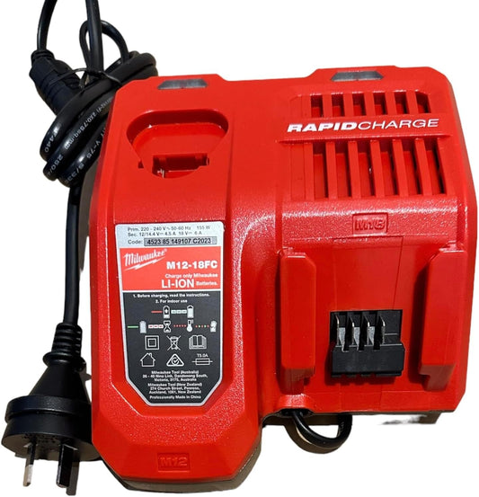 M12–M18FC – Dual Rapid Charger 230V (For 12V &amp; 18V Battery Systems)